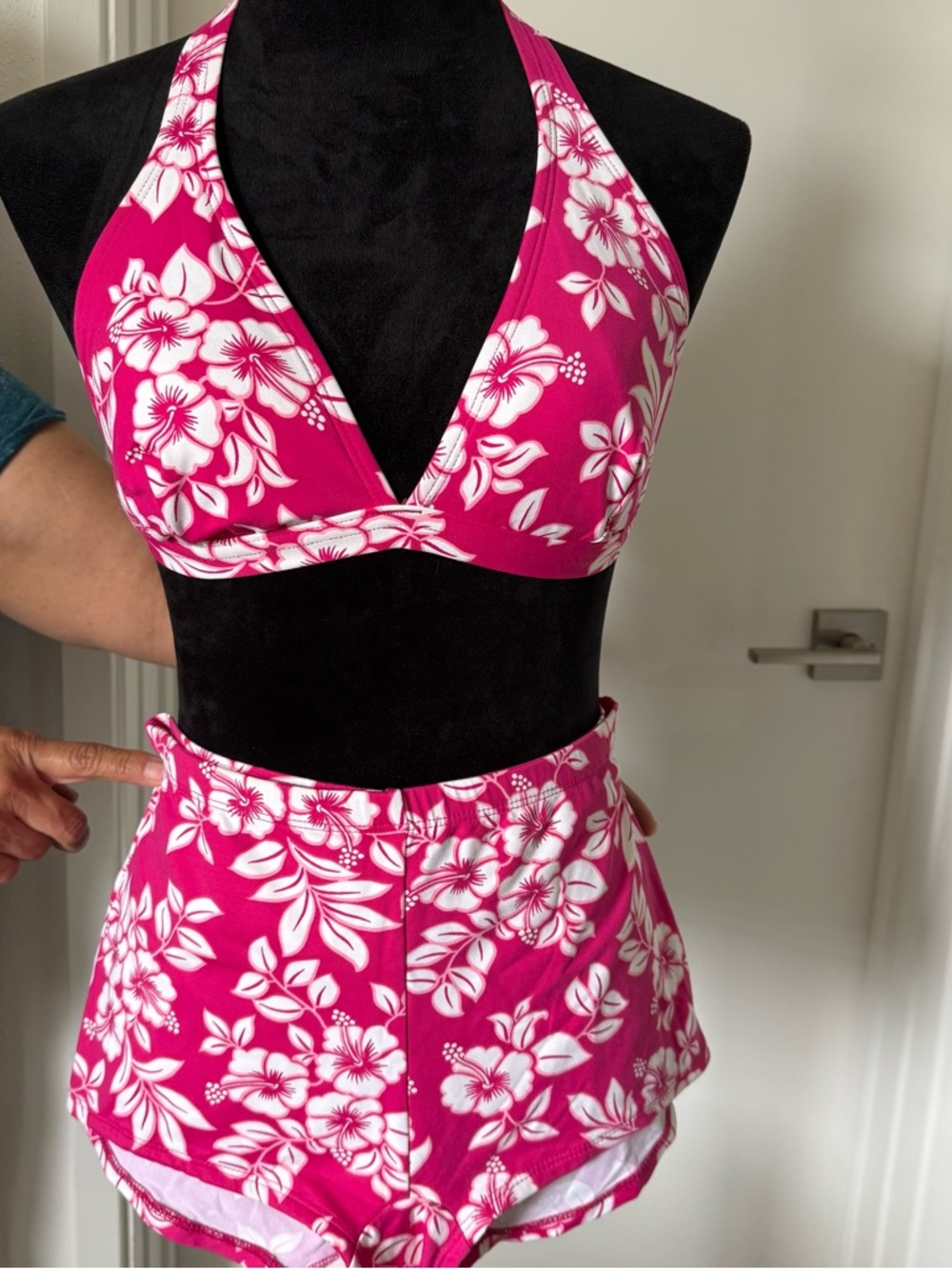 Pink Floral Halter Bikini Set